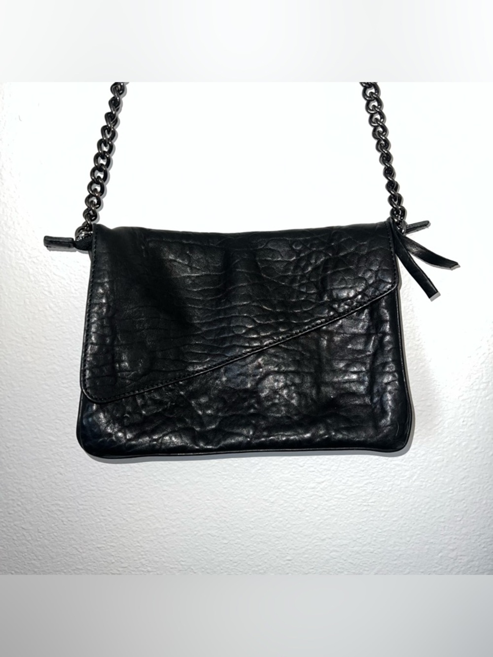 MAXON COLLECTION Black Leather Chain-Handle Shoulder Bag